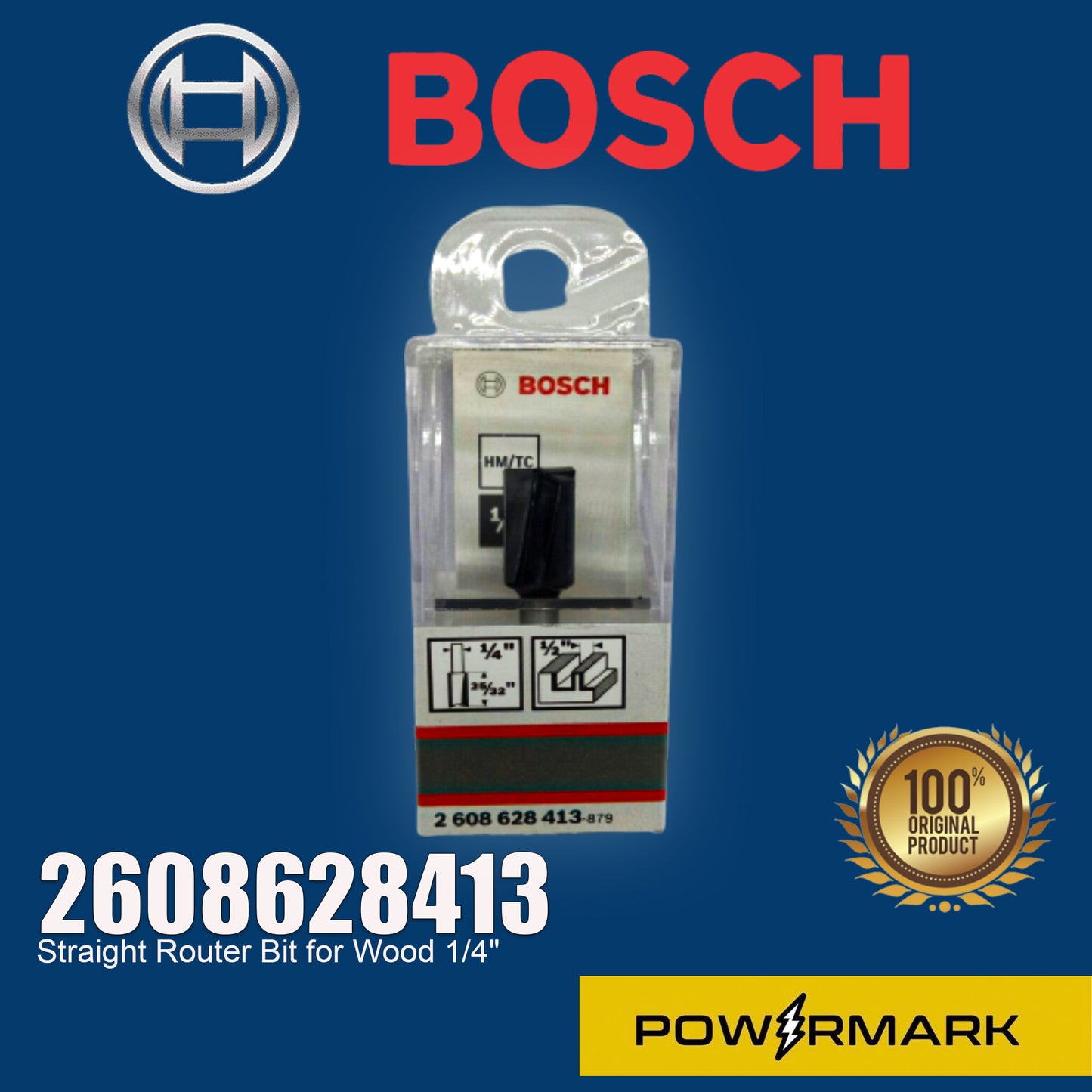 BOSCH 2608628413 Straight Router Bit for Wood 1/4"