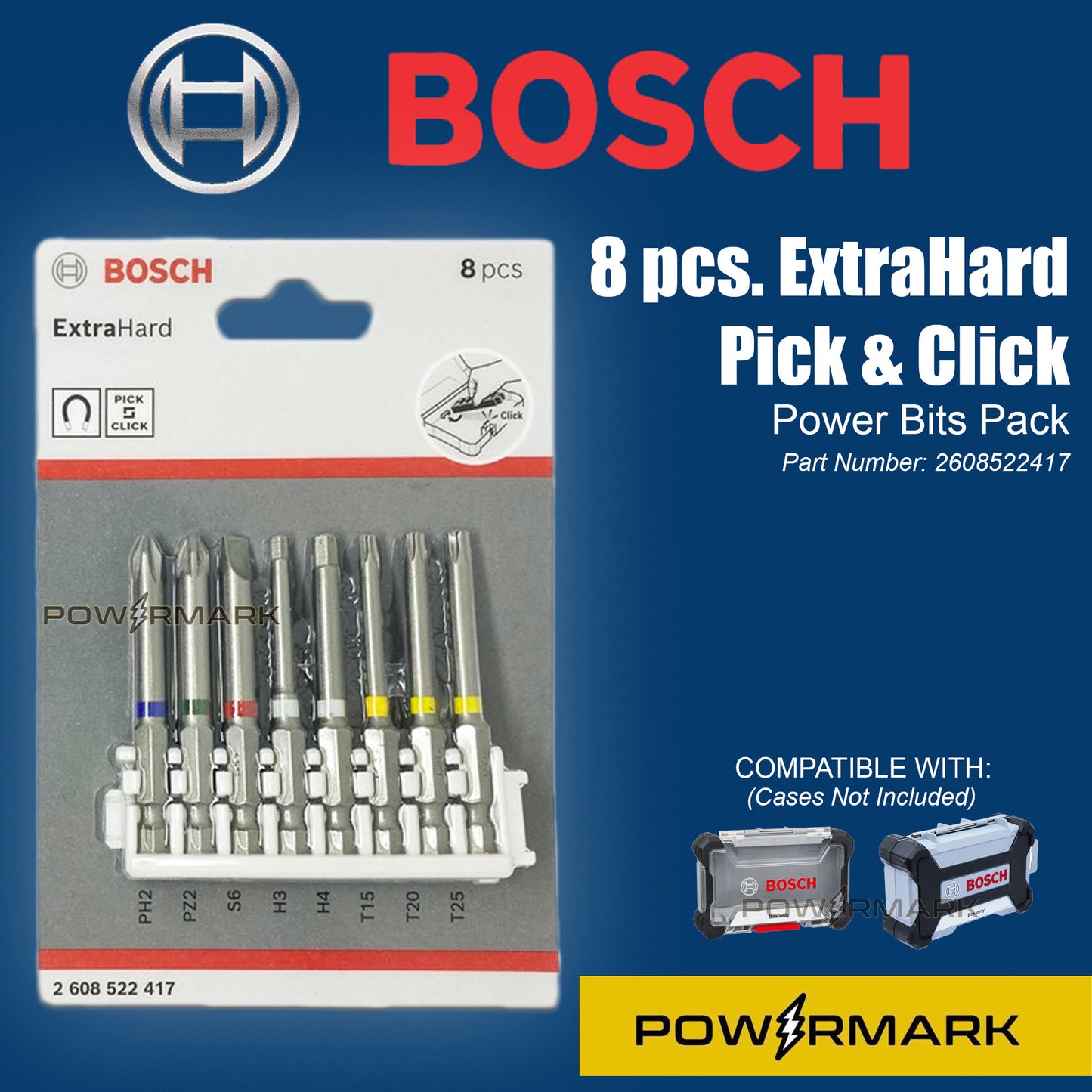 BOSCH 2608522417 ExtraHard Pick and Click Power Bits Pack (8 pcs.)