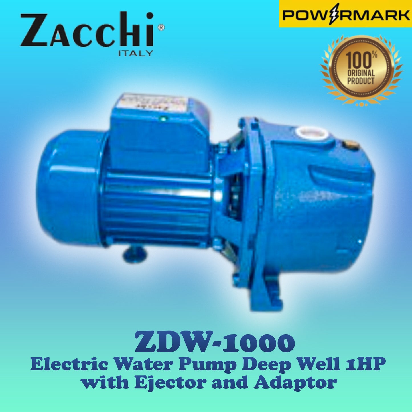 ZACCHI ZDW-1000 Electric Water Pump Deep Well 1HP with Ejector & Adaptor