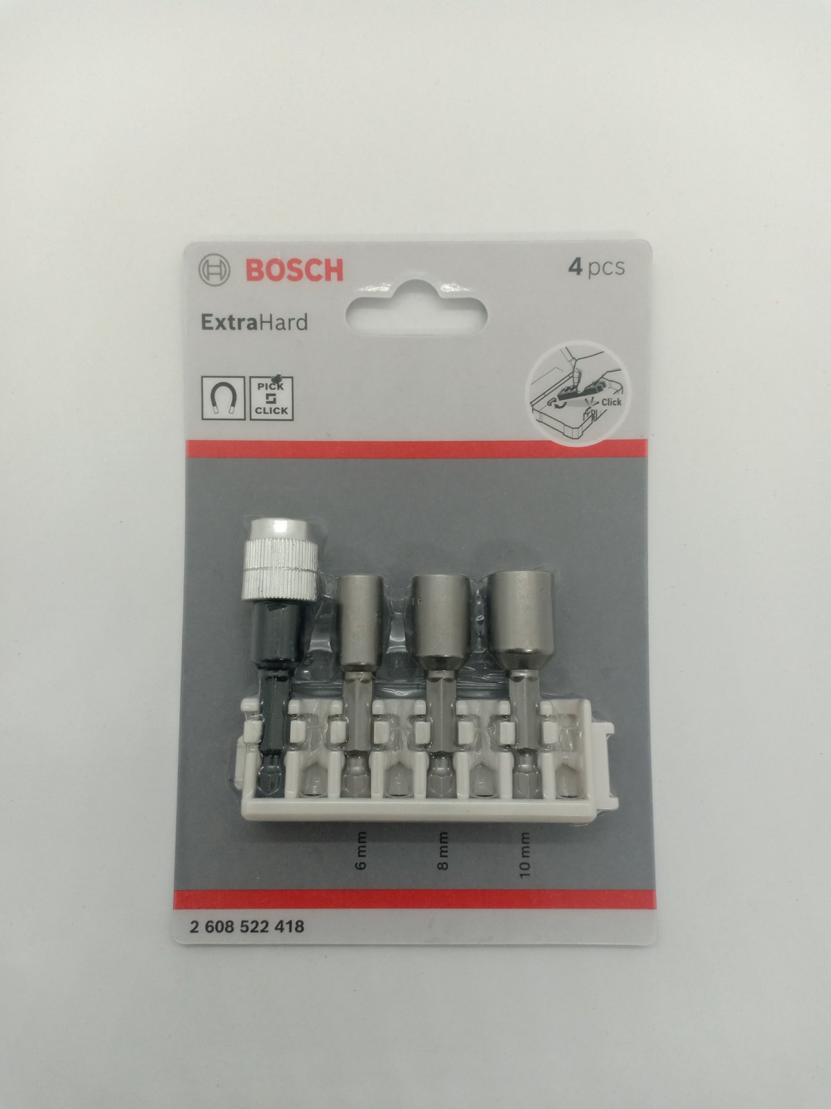 BOSCH 2608522418 ExtraHard Pick and Click Nutsetter 6, 8, 10 and Quick Change Bit Holder Pack 50 mm (4 pcs.)