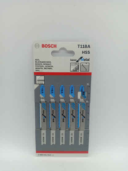 BOSCH 2608631013 T118A HSS Jigsaw Blade Set Basic for Metal