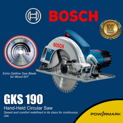 BOSCH GKS 190 Professional Circular Saw 1400W + Extra OptilineSawBlade for Wood 60T