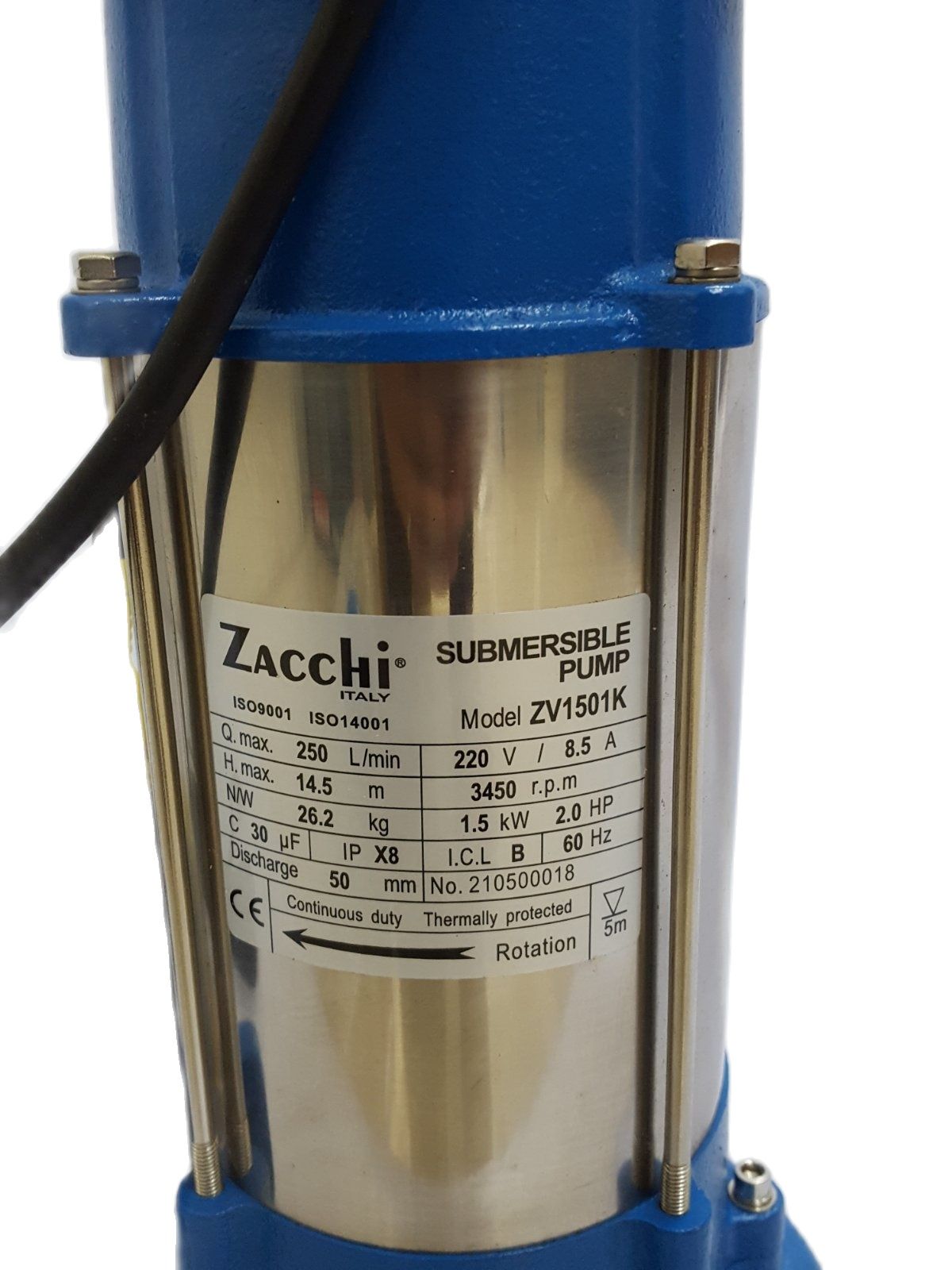 ZACCHI ITALY ZV1501K Submersible Sewage Pump 2 HP