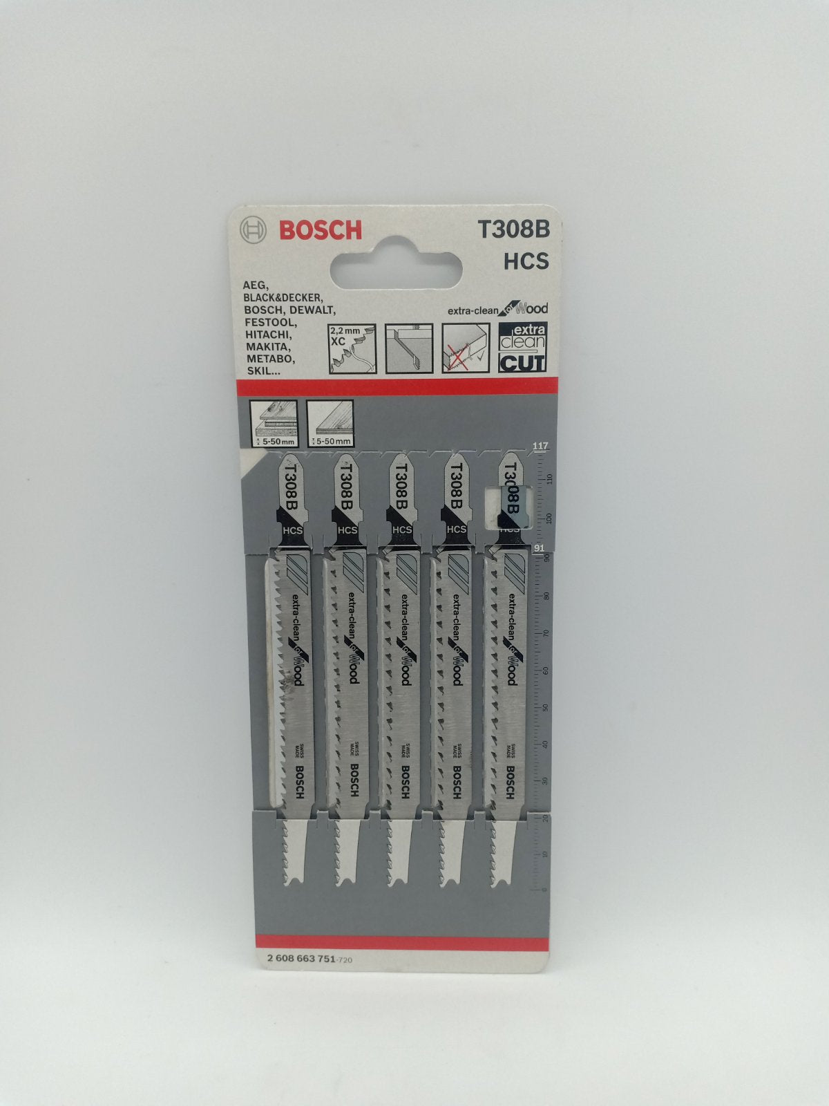 BOSCH 2608663751 T308B HCS Jigsaw Blade Set Extra-Clean for Wood