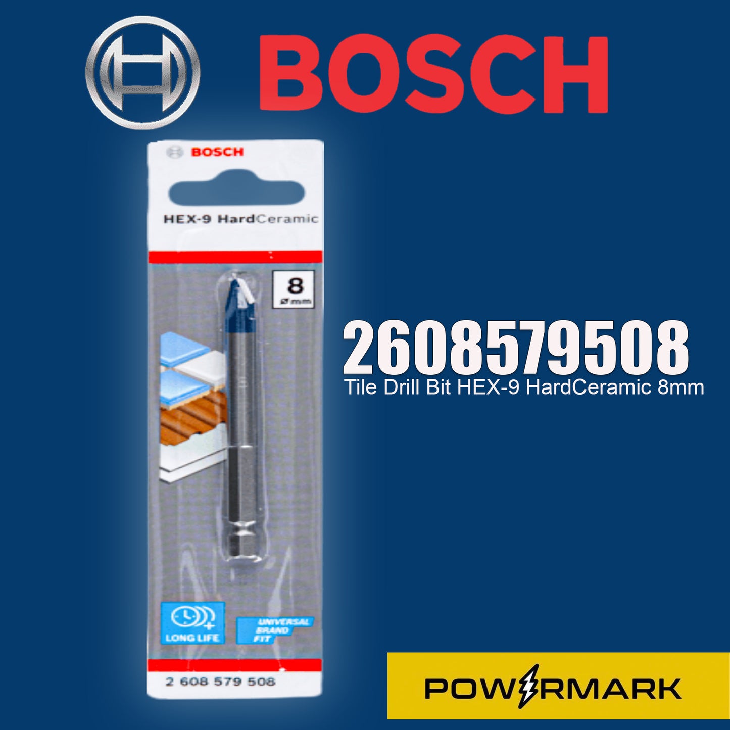 BOSCH 2608579508 Tile Drill Bit HEX-9 HardCeramic 8mm