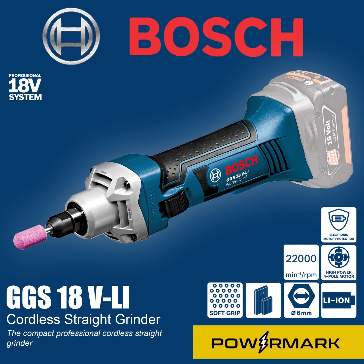 BOSCH GGS 18V-Li Cordless Straight Grinder (Solo Tool)