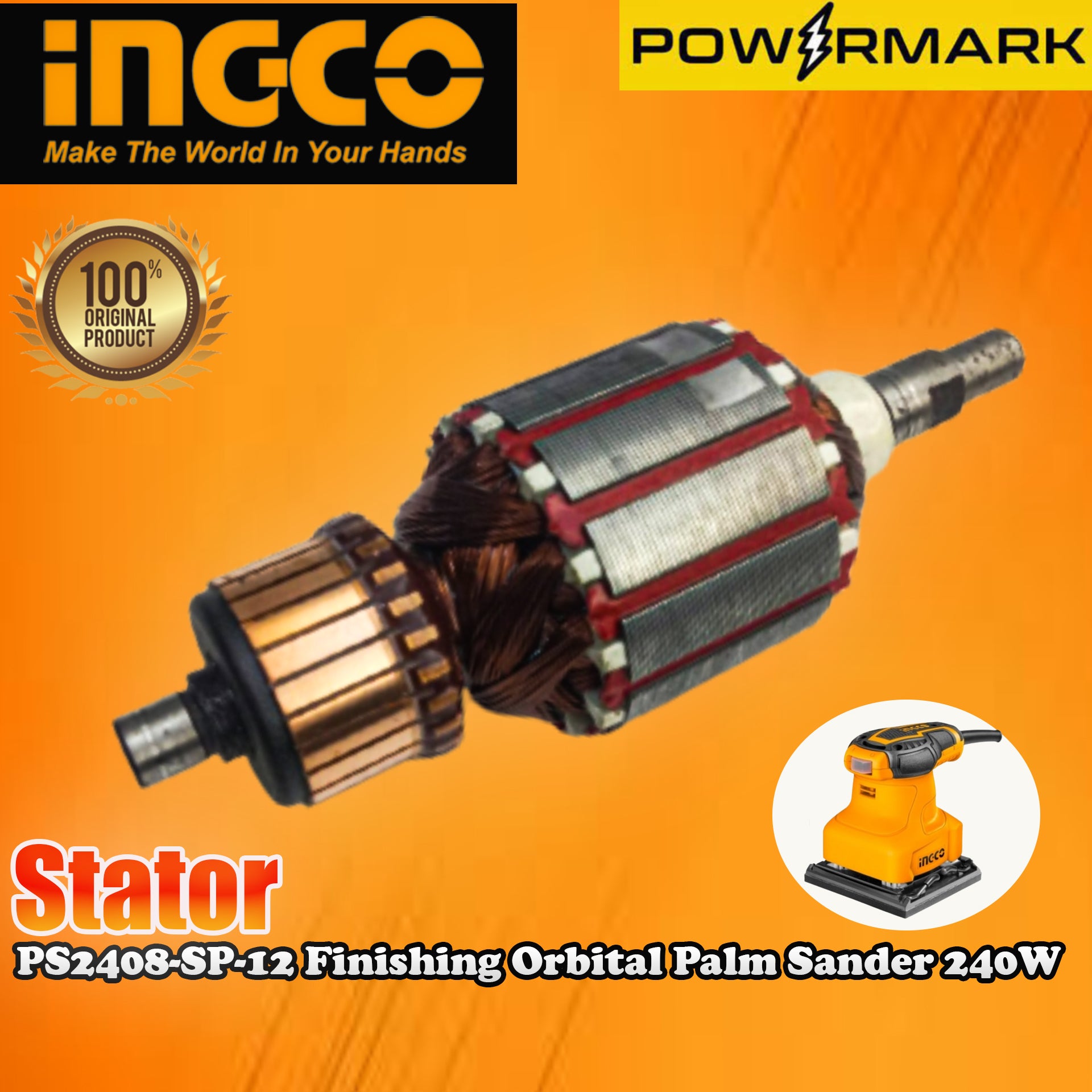 Ps2416 INGCO Stator PS2408-SP-12 Finishing Orbital Palm Sander 240W – Powermark