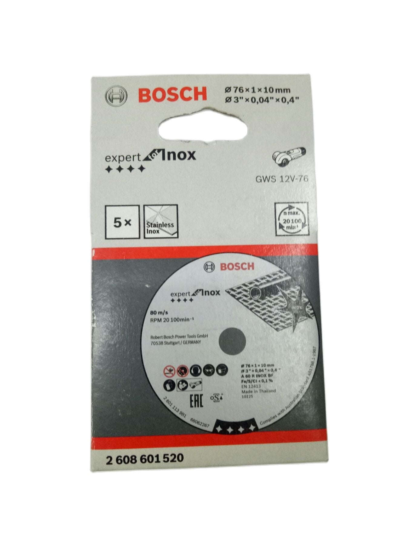 BOSCH 2608601520 INOX 76 mm Cutting Disc (5 pcs)  for GWS 12V-76