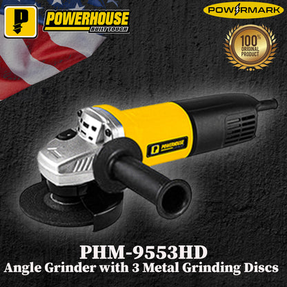 POWERHOUSE PHM-9553HD Angle Grinder with 3 Metal Grinding Discs