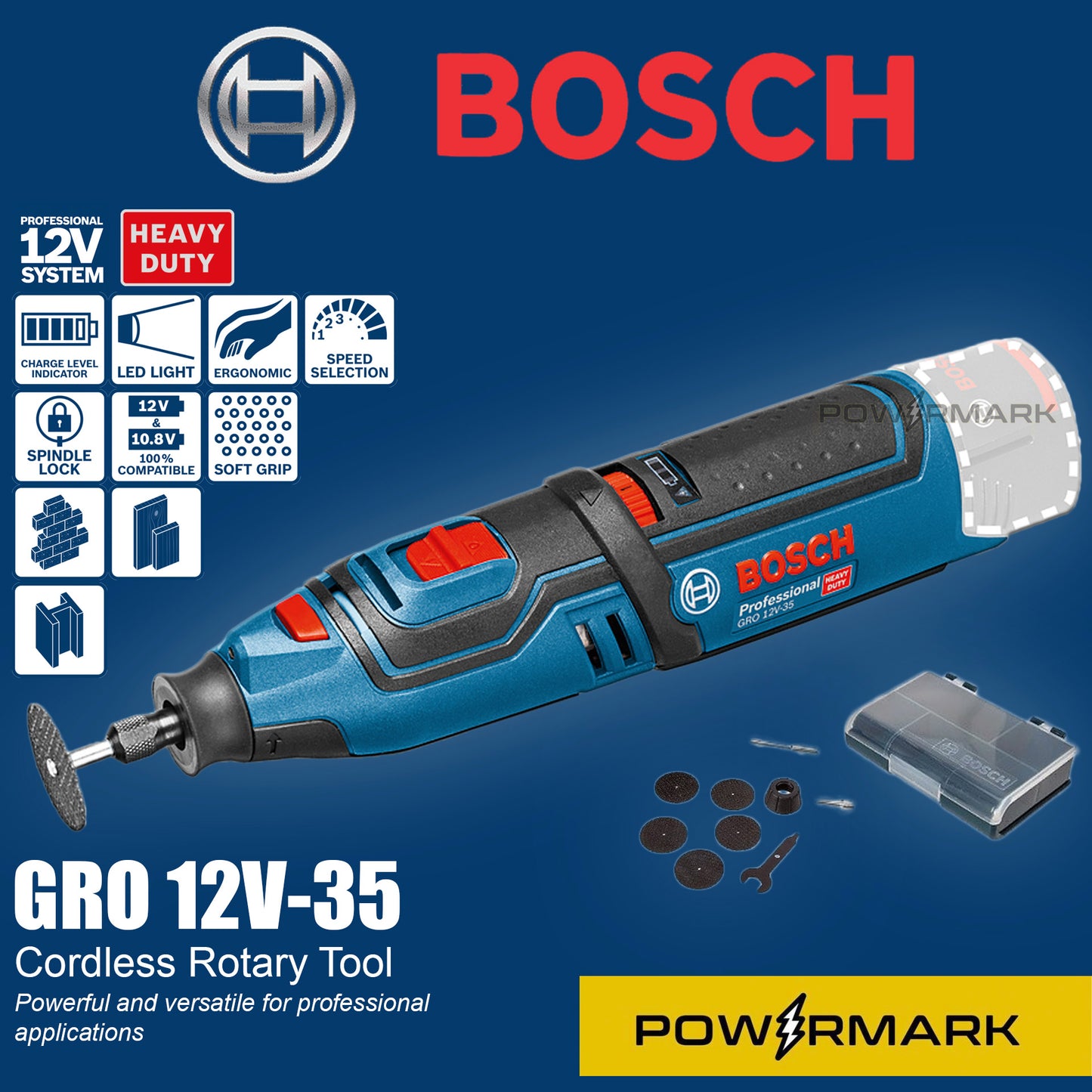 BOSCH GRO 12V-35 Cordless Rotary Tool (Solo Tool)