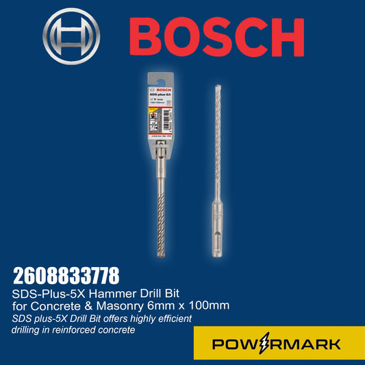 BOSCH 2608833778 SDS-Plus-5X Hammer Drill Bit for Concrete & Masonry 6mm x 100mm