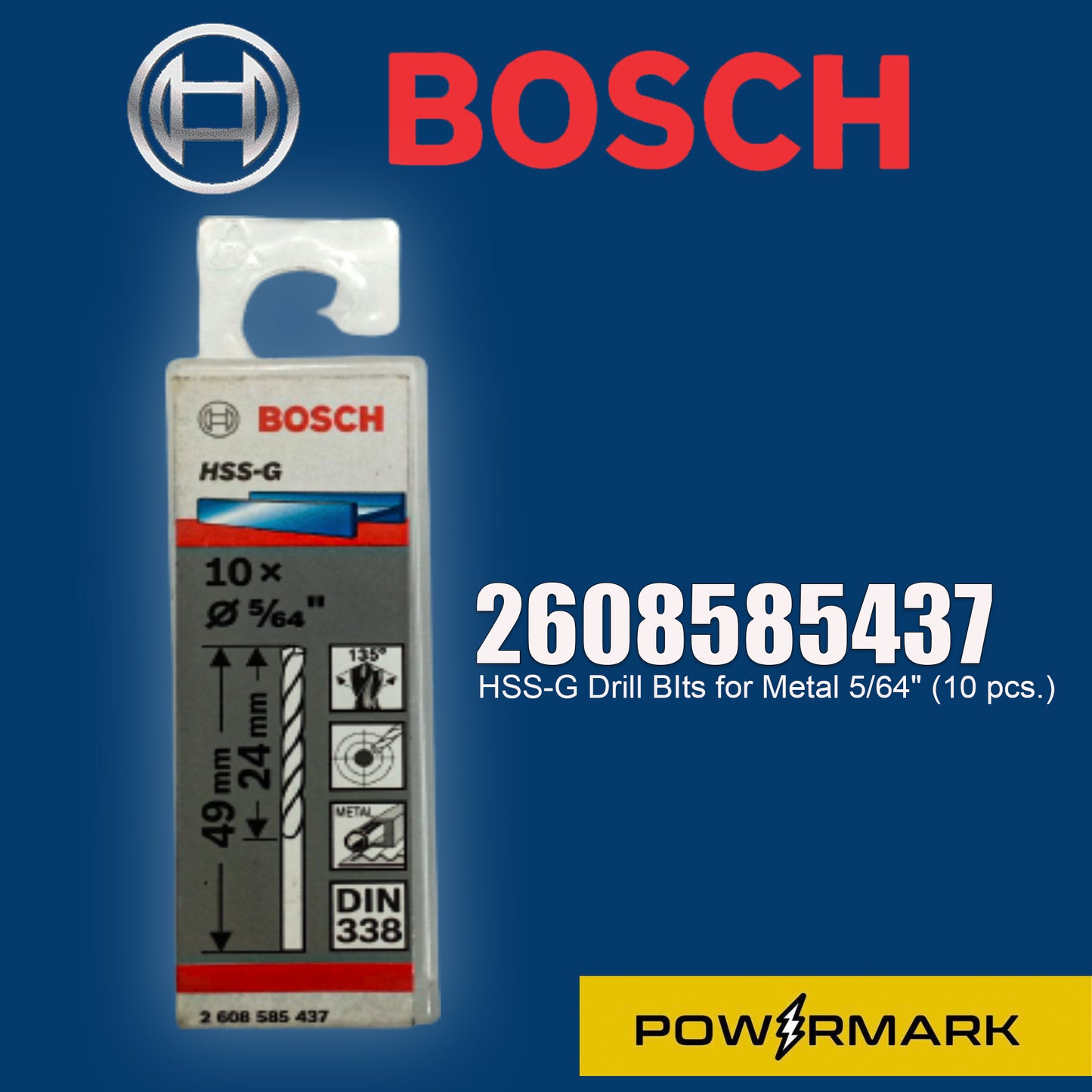 BOSCH 2608585437 HSS-G Drill BIts for Metal 5/64" (10 pcs.)