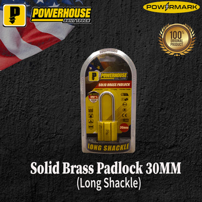 POWERHOUSE Solid Brass Padlock 30MM (Long Shackle)