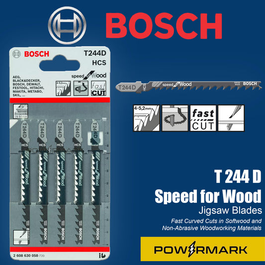 BOSCH 2608630058 T244D HCS Jigsaw Blade Set Speed for Wood