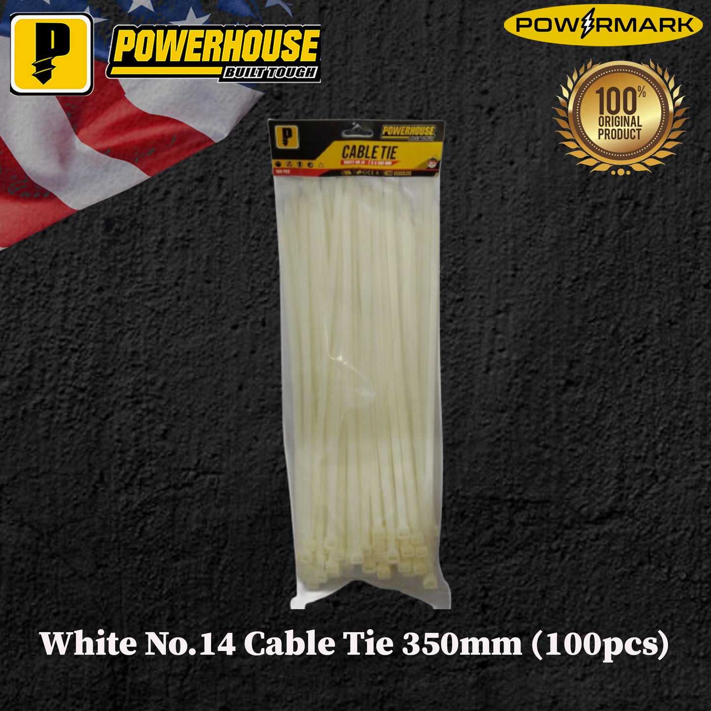 POWERHOUSE White No.14 Cable Tie 350mm (100pcs)