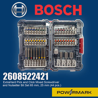 BOSCH 2608522421 ExtraHard Pick and Click Mixed Screwdriver and Nutsetter Bit Set 65 mm, 25 mm (44 pcs.)