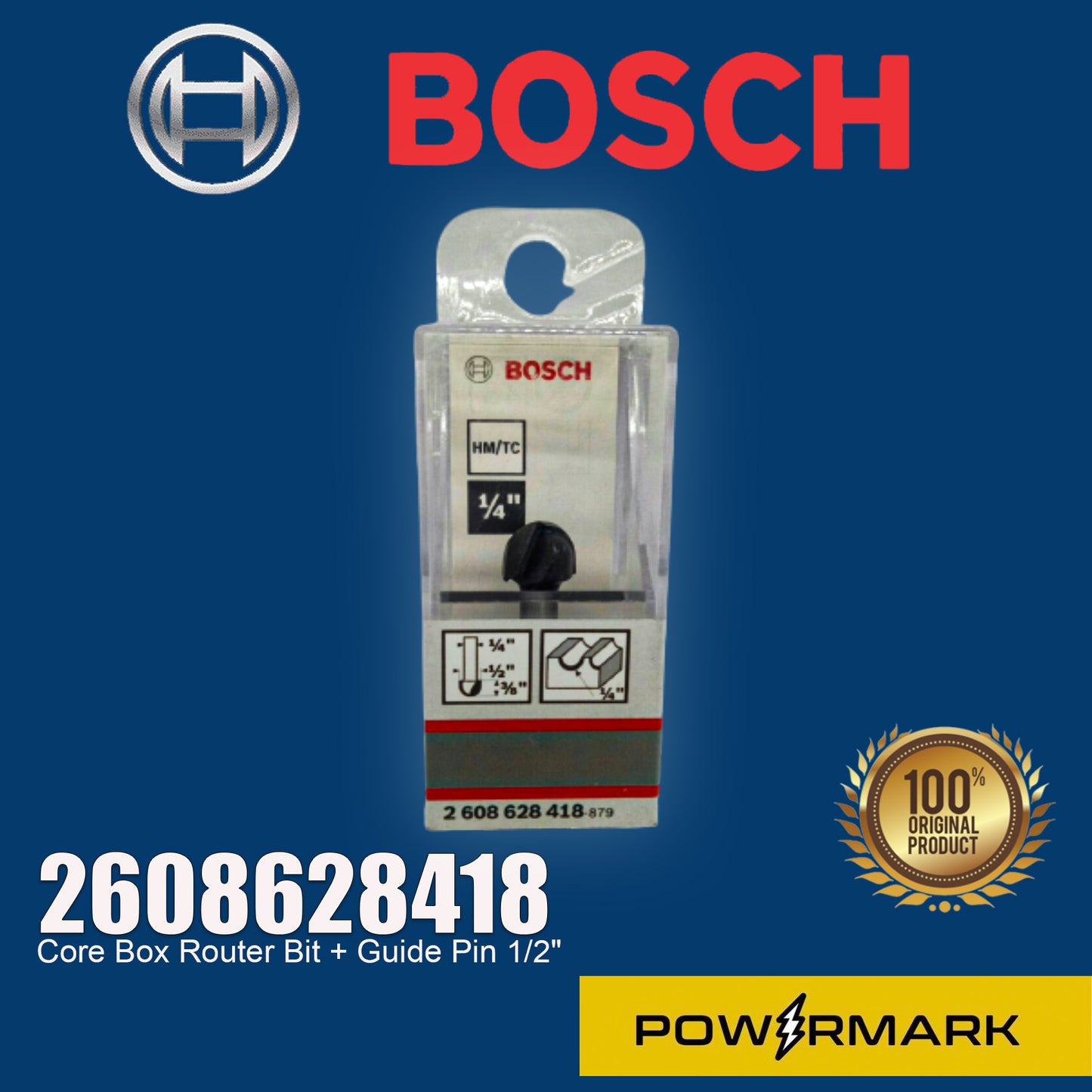 BOSCH 2608628418 Core Box Router Bit + Guide Pin 1/2"