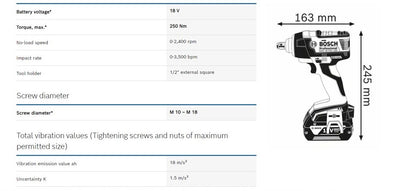 BOSCH GDS 18 V-EC 250 Cordless Impact Wrench (Bare Tool)