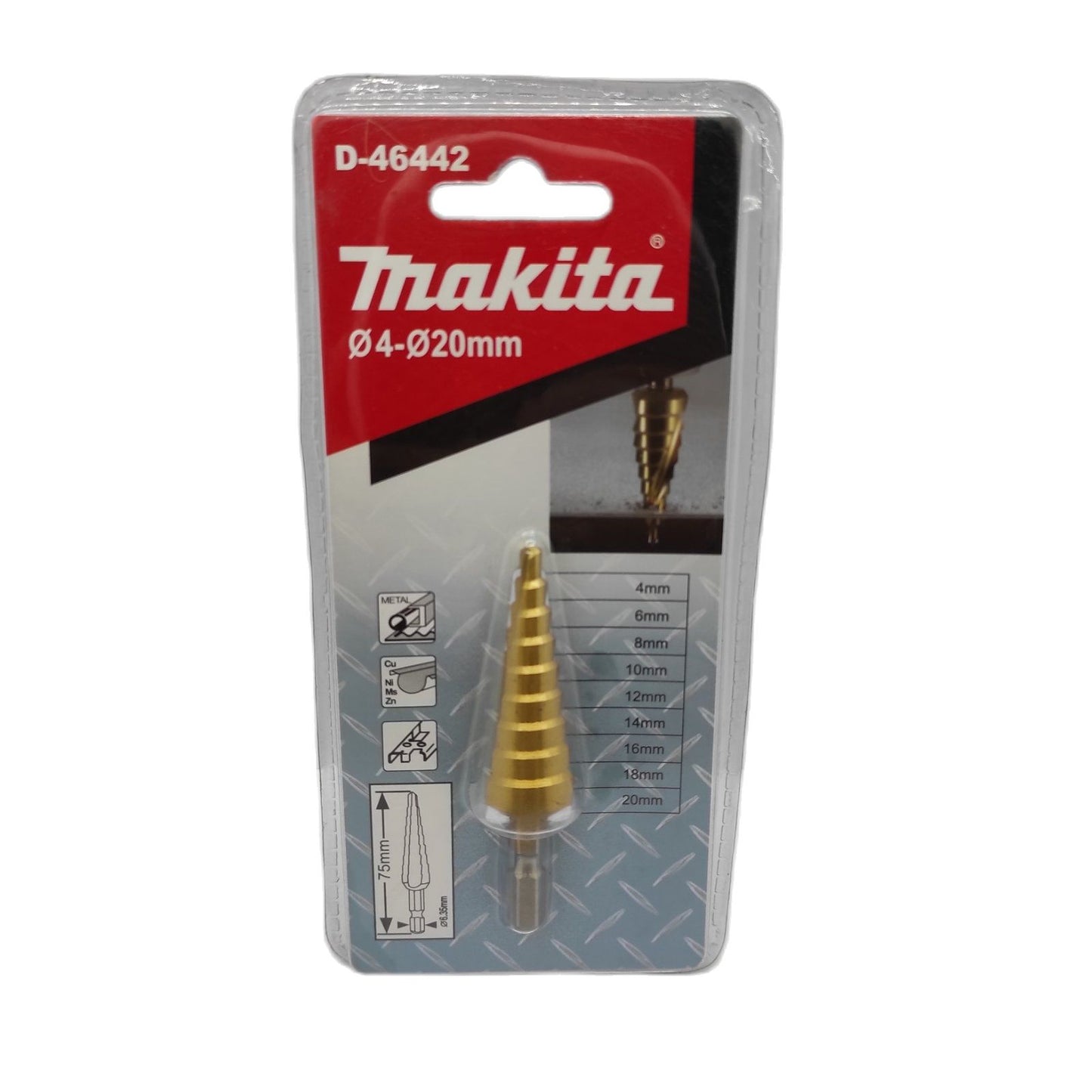 MAKITA D-46442 Step Drill Bit Straight Flute TiN Coating 4-20mm