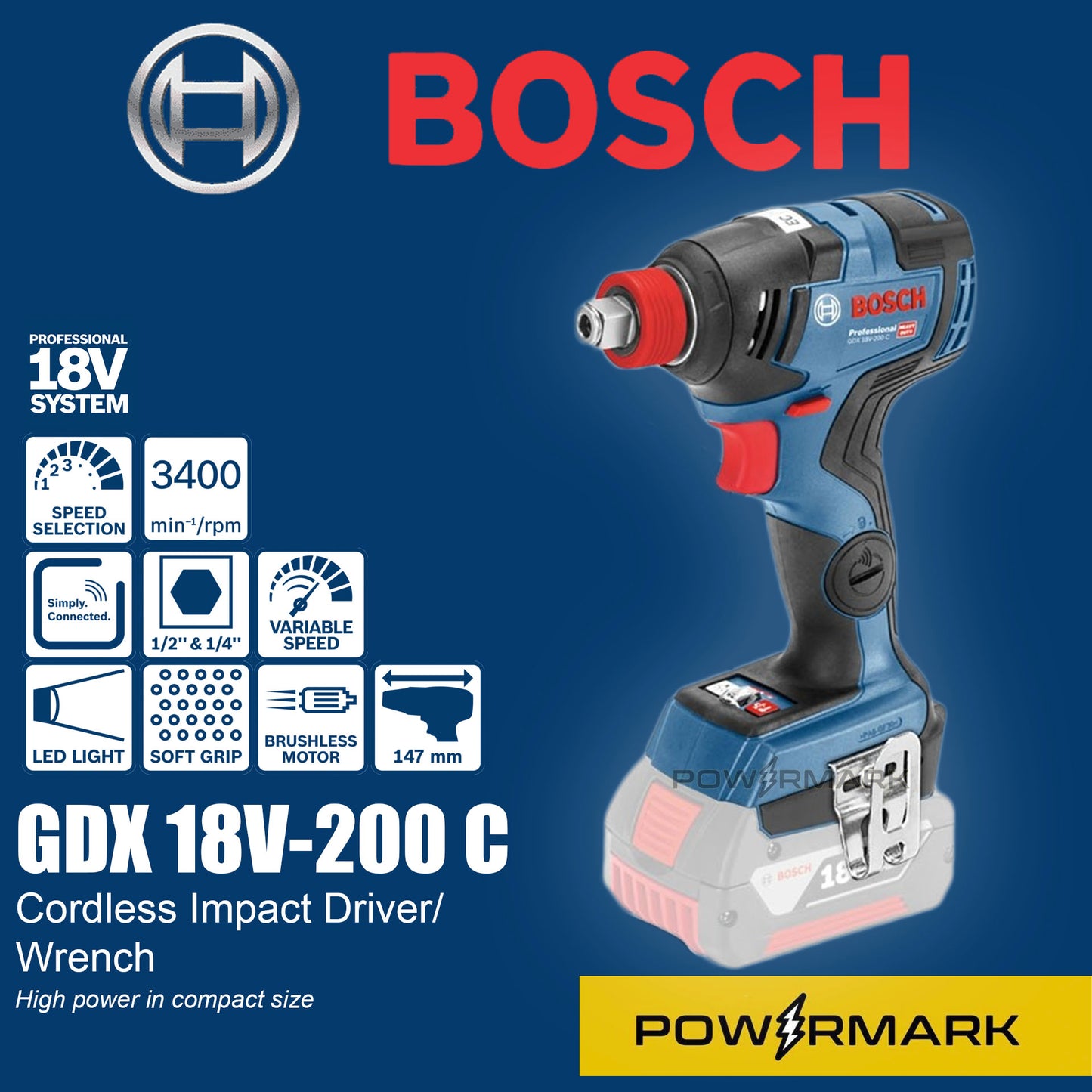 BOSCH GDX 18V-200 C Cordless Impact Driver/Wrench (Solo Tool)