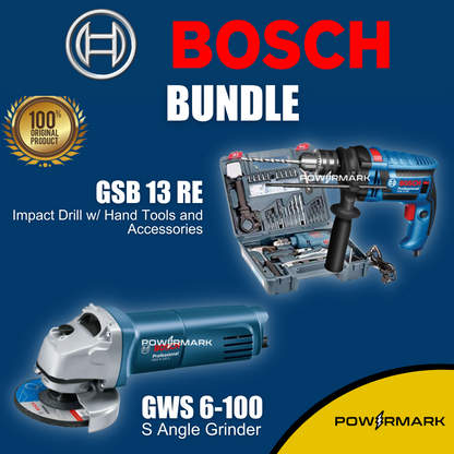 [BUNDLE] BOSCH GSB 13 RE Impact Drill With Hand Tools and Accessories + BOSCH GWS 6-100 S Angle Grinder