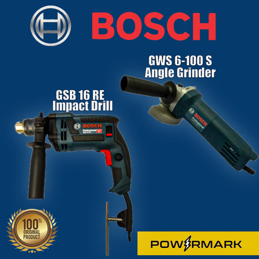 [BUNDLE] BOSCH GSB 16 RE Impact Drill (Carton) + BOSCH GWS 6-100 S Angle Grinder